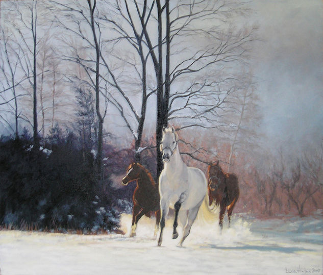 Romi corriendo en la nieve Oil Canvas Animals