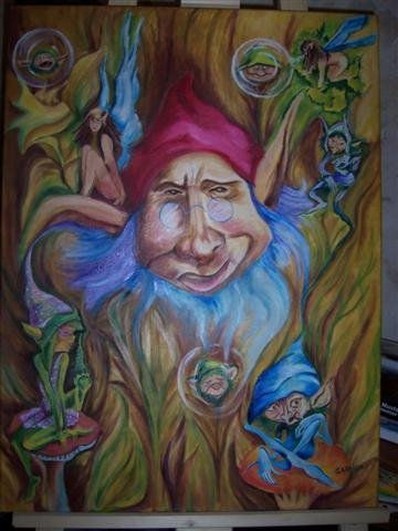 Jugando con Duendes y Hadas Oil Canvas Figure Painting