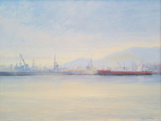 Puerto de Málaga Oil Panel Marine Painting