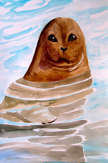 foca jugando Watercolour Paper Animals