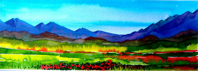 valle con amapolas Watercolour Paper Landscaping