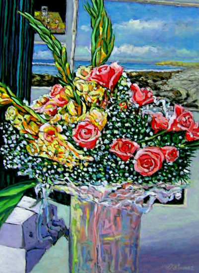 Rosas en mi estudio Acrylic Card Floral Painting