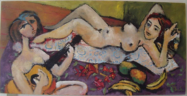 El descanso Mixed media Panel Nude Paintings