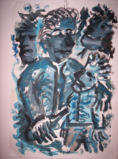 BLUE TRIO Gouache Card