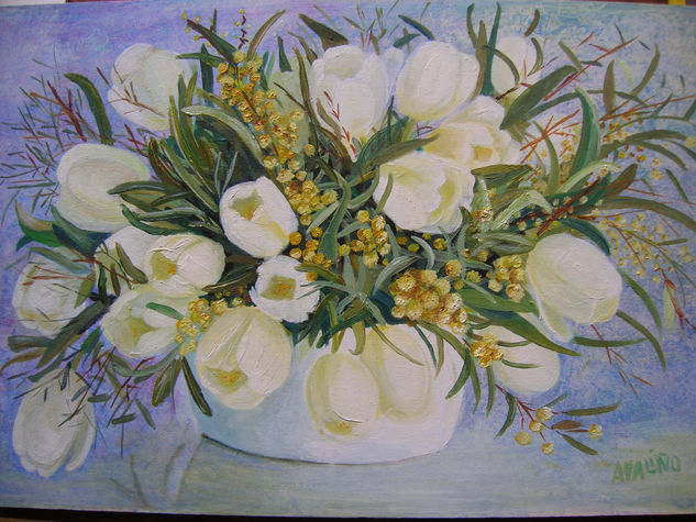 tulipanes blancos Oil Panel Floral Painting