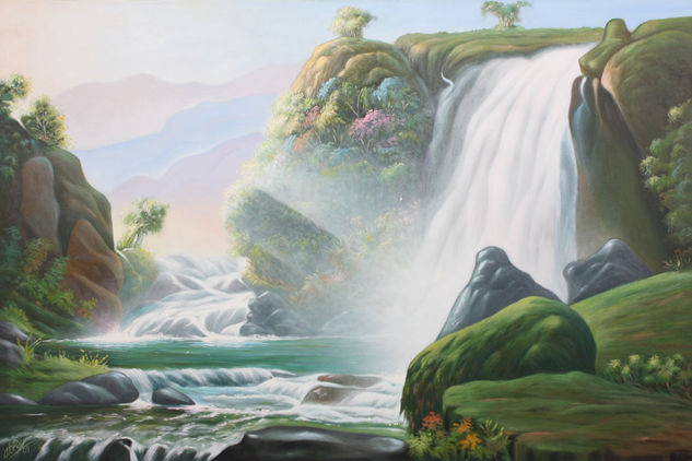 Cascada y Rio  Estado Bolivar Oil Canvas Landscaping