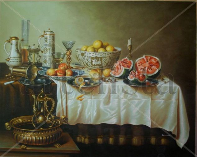 bodegon  classico  con  sandias Oil Canvas Still Life Paintings