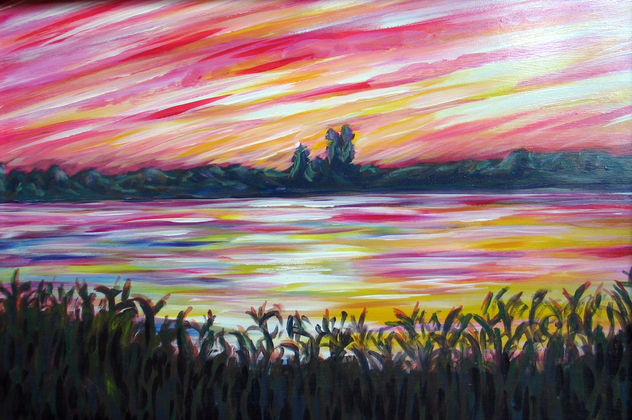 atardecer en el río