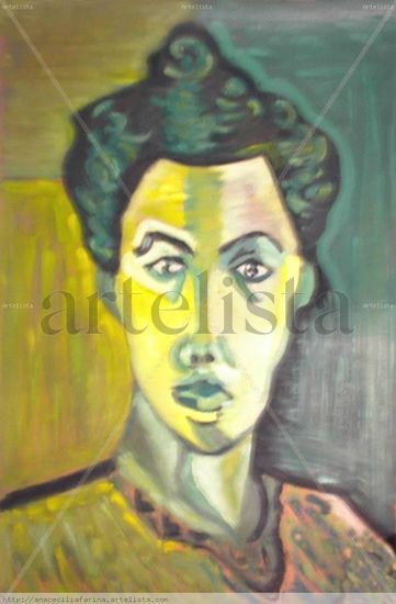 LA MUJER DE LA RAYA VERDE EN MONOCROMÍA Oil Paper Portrait