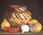 Vasija y Cebollas Oil Textile Still Life Paintings