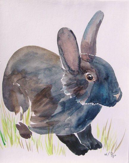 conejo negro Watercolour Paper Animals