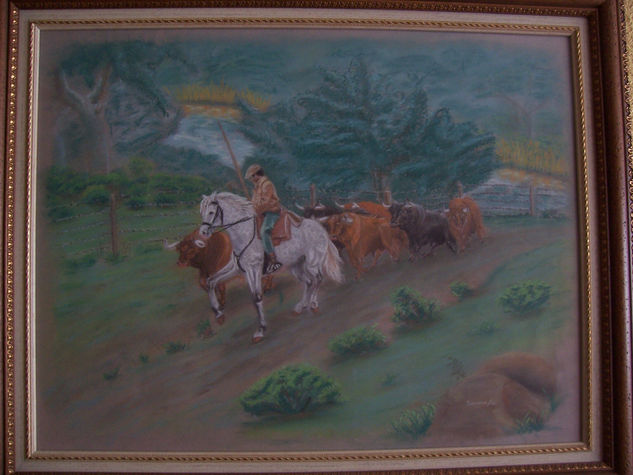 toros en el campo Pastel Paper Others