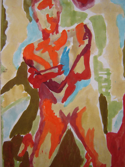 Bañista en playa azul Gouache Paper Nude Paintings