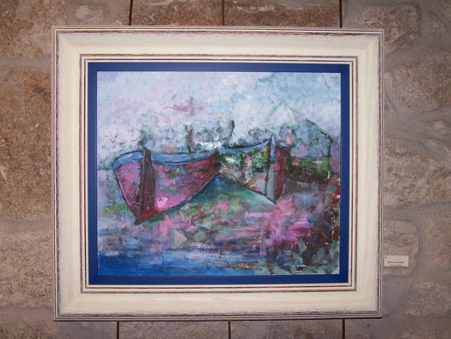 Barcos en la niebla Oil Canvas Marine Painting