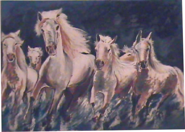 Caballos libres Óleo Tabla Animales