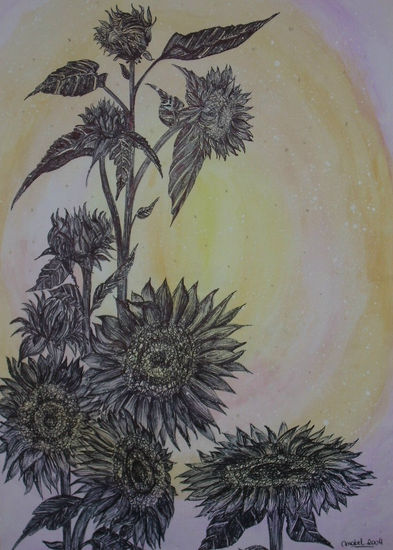 girasoles Ink Card Floral Painting