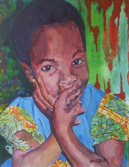 La timida sonrisa de Africa Acrylic Paper Portrait