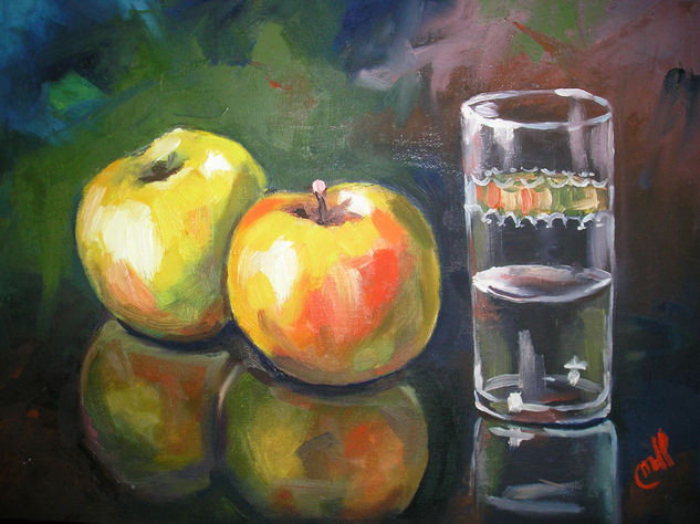 Manzanas y vaso Oil Canvas Landscaping