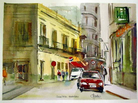 Ciudad Vieja MOntevideo Acuarela Papel Paisaje