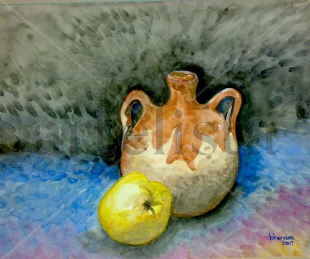 Bodegon con jarro y membrillo Watercolour Paper Still Life Paintings