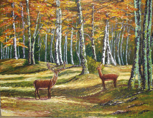 bosque de otoño con ciervos