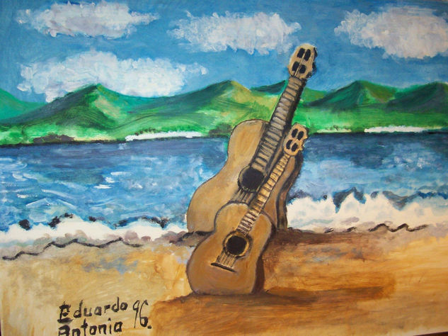 GUITARRAS EN LA PLAYA Oil Canvas Landscaping