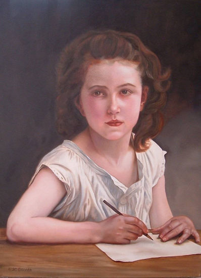 Niña con Lapiz ( de W. Bouguereau) Oil Canvas Portrait