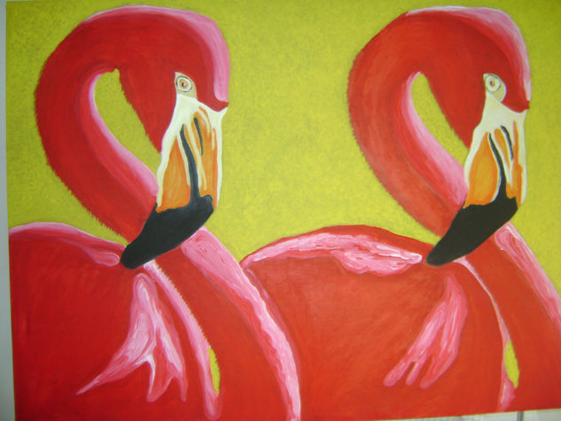 parejas de flamingos color y alegria Oil Canvas Animals