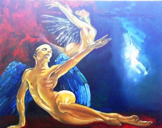 entre el cielo y el infierno Oil Canvas Figure Painting