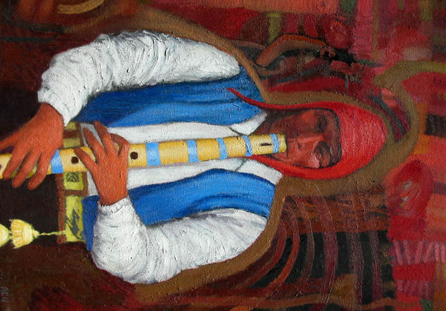 musico andino Oil Canvas Figure Painting