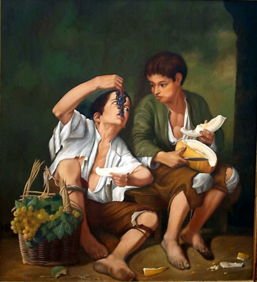 Niños comiendo fruta Oil Canvas Figure Painting