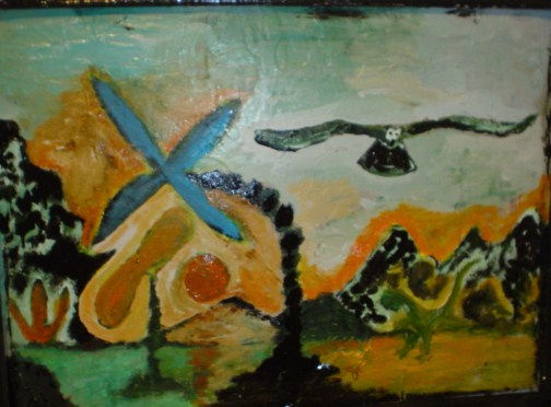 águila en un cuento Oil Panel Landscaping