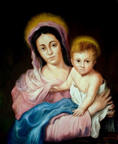 Jesús en brazos de su Madre Oil Canvas Figure Painting