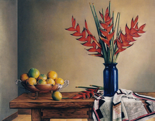 Bodegon con Naranjas y Flores