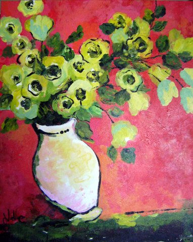 Jarrón blanco con rosas amarillas Acrylic Canvas Floral Painting