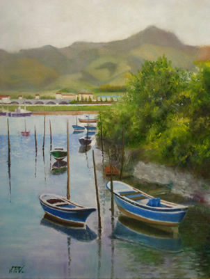 Barcas en el Bidasoa Oil Canvas Landscaping