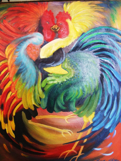 PELEA DE GALLOS Oil Panel Animals