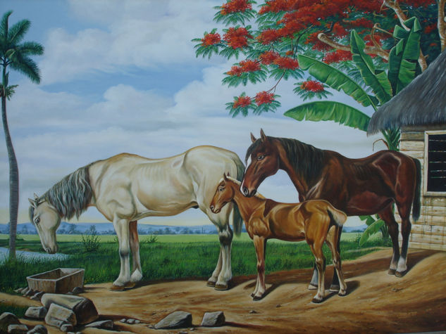 paisaje cubano con caballos 