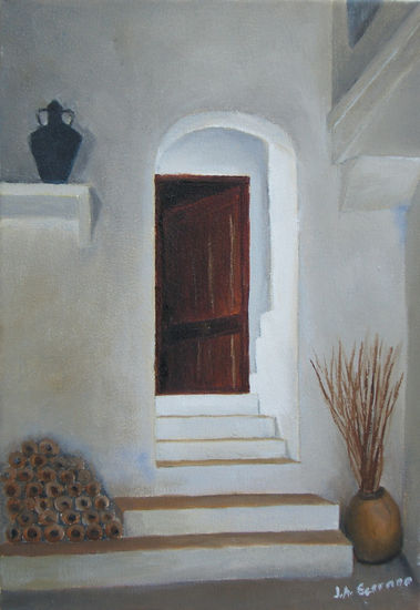 Interior, puerta y escalera Óleo Lienzo Paisaje