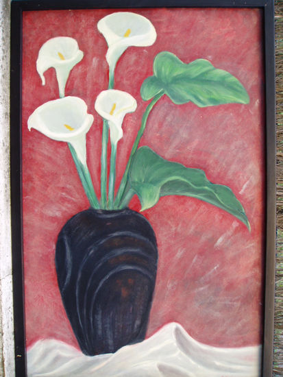 calas en jarron Oil Panel Floral Painting