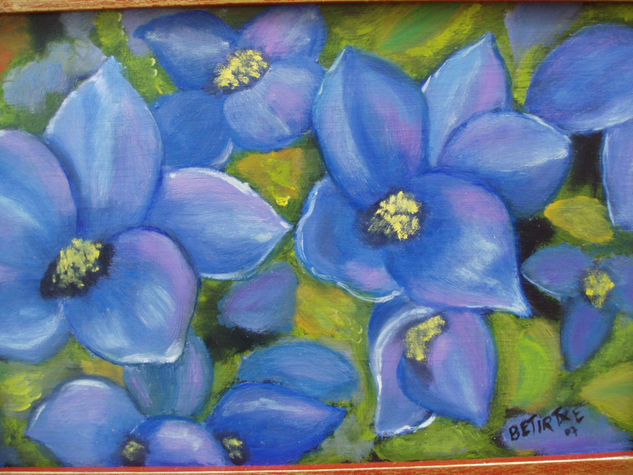 flores azules Oil Panel Floral Painting