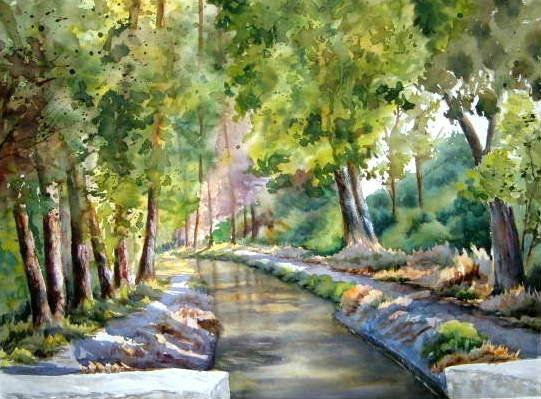 Acequia Acuarela Papel Paisaje