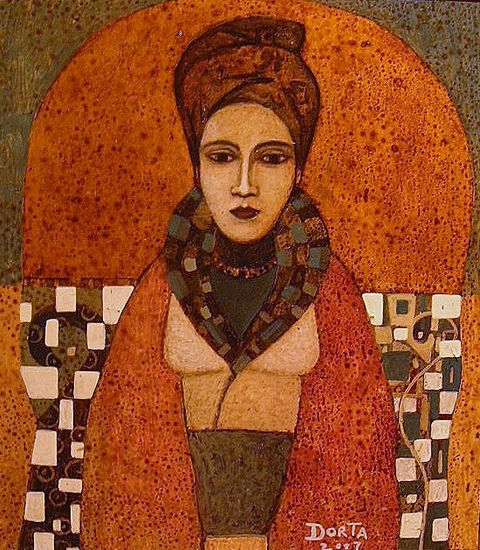 MUJER CON TURBANTE. Acrylic Panel Figure Painting