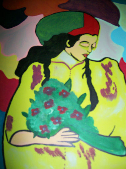 DAMA EN FLOR Acrylic Panel Figure Painting