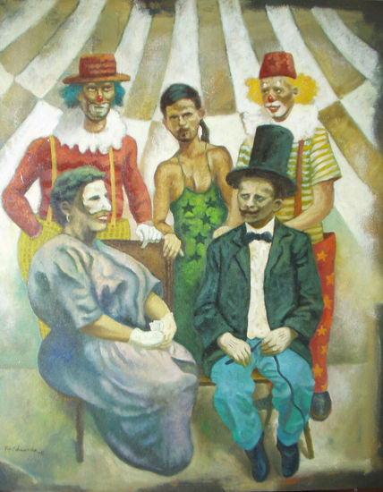 familia de circo Oil Canvas Figure Painting