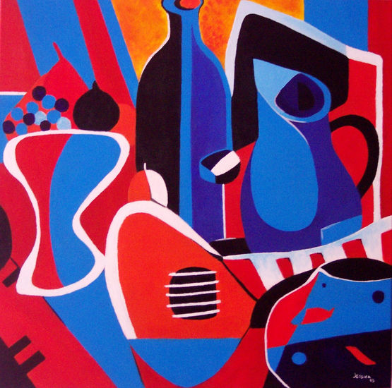 bodegon con guitarra Acrylic Canvas Still Life Paintings