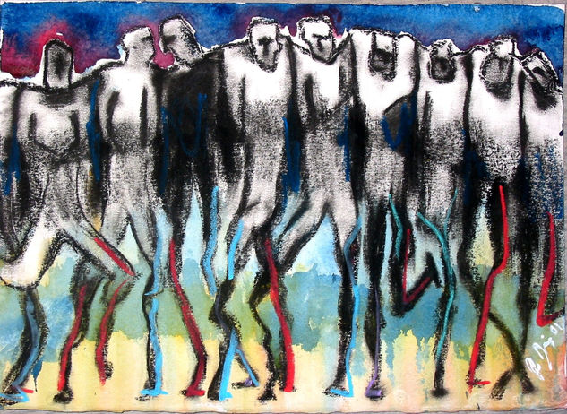 hilera de cabrones Mixed media Paper Figure Painting