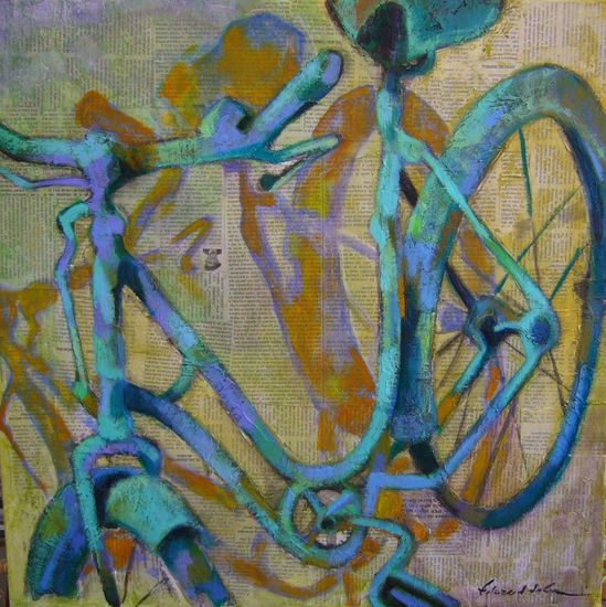 bicicleta verde Oil Canvas Landscaping