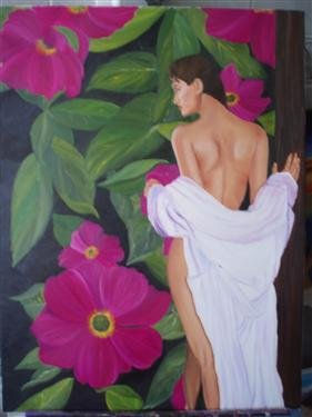 ENTRE FLORES Oil Canvas Nude Paintings