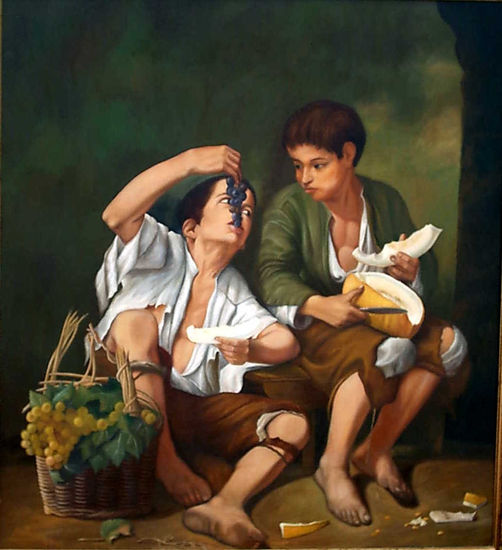 Niños comiendo Fruta Oil Canvas Figure Painting